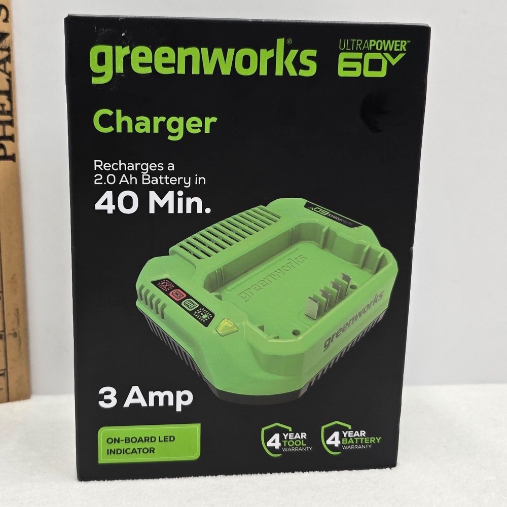 Greenworks 60V UltraPower 3 Amp Battery Charger LED Indicator Green Black OS